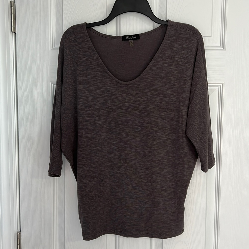 Laila Jayde-3/4 sleeve knit top, gray, Womens XS